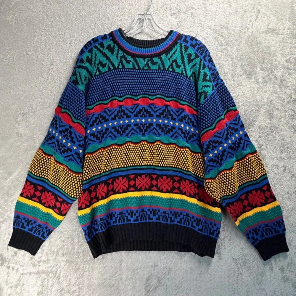 Vintage Lightning Bolt 90s Knit Sweater L Dopamine Dressing Grandpa Core